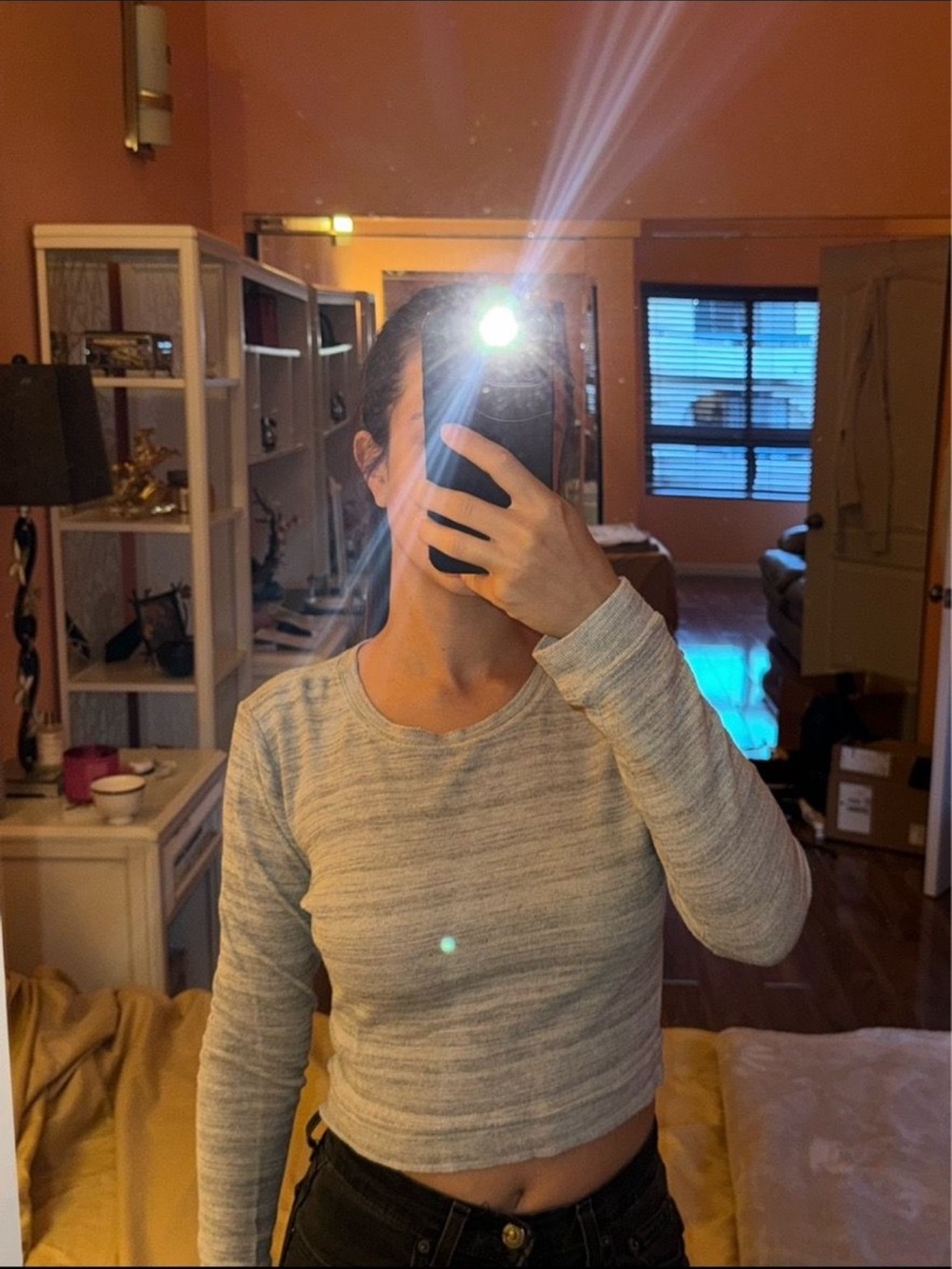 Forever 21 Heather Gray Long Sleeve Cropped Tee